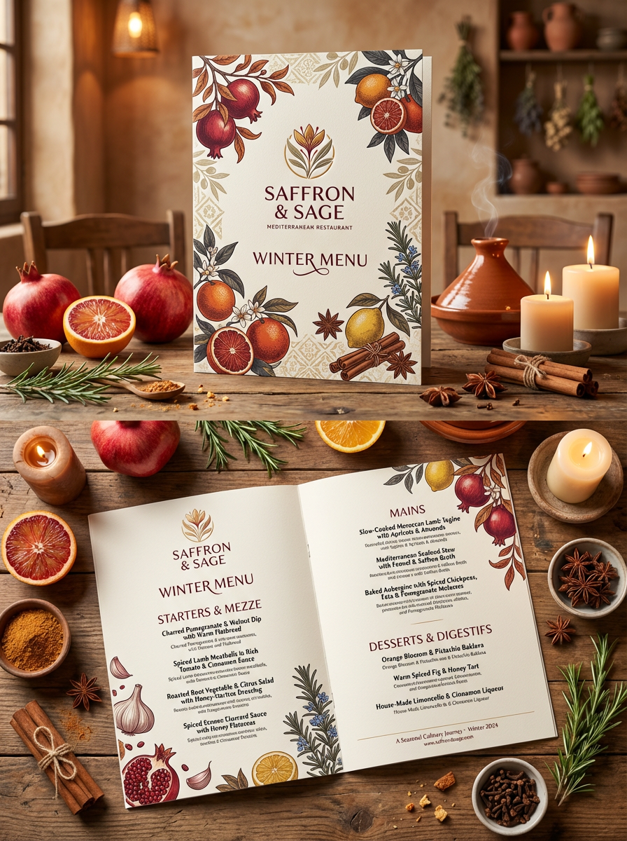 Mediterranean tile pattern, linen texture, olive branch repeat pattern