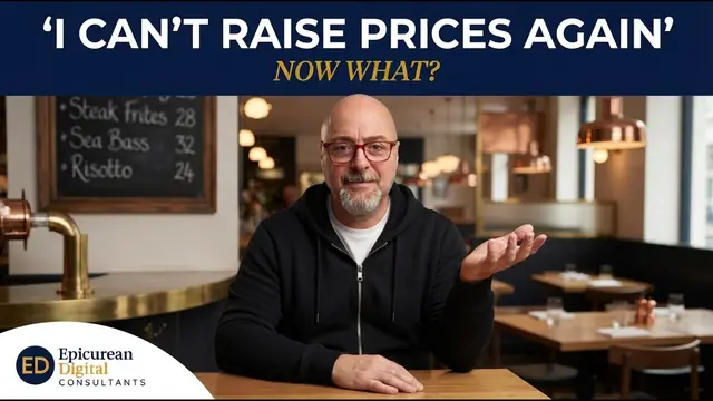 Ali Solak at a restaurant table, under the words I can't raise prices again, now what?