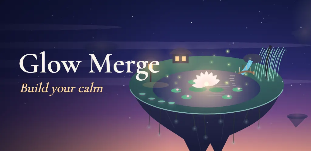 Glow Merge: a floating garden at night with a glowing lily on the water