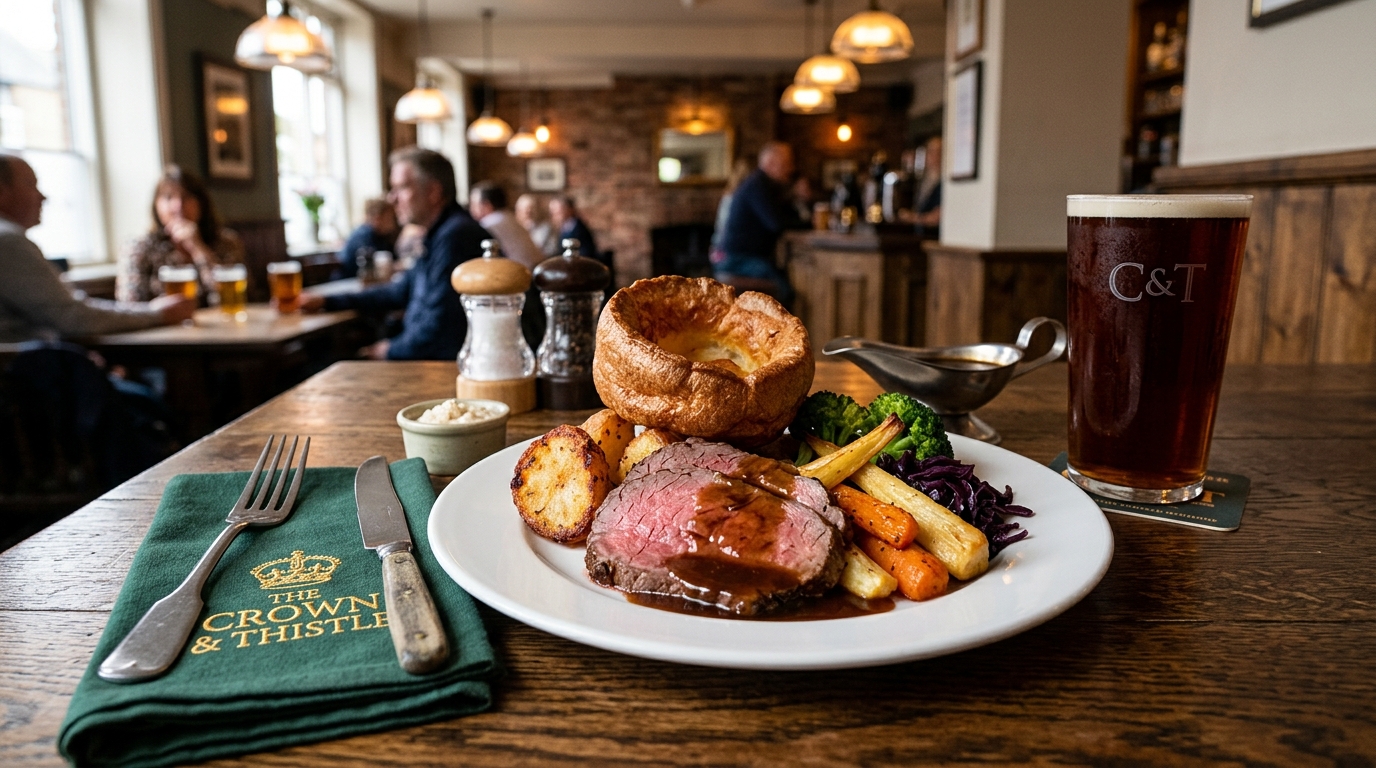 Sunday roast menu — the centrepiece of the gastropub week