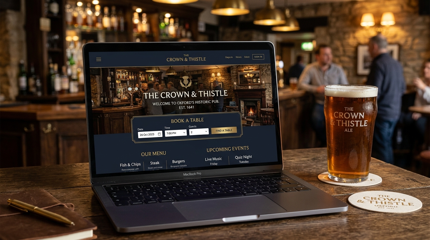 Website design mockup on laptop and mobile — homepage and booking