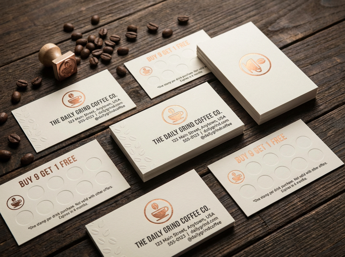 Full storefront mockup showing fascia sign, blade sign, window vinyl, A-frame, and awning