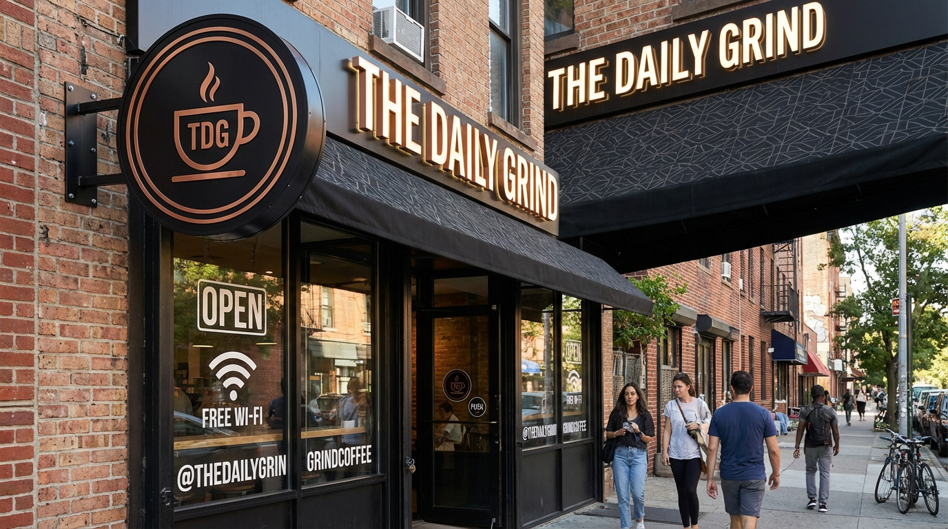 Printed dine-in menu on wooden table with coffee cup