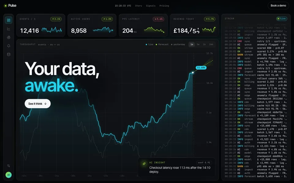 Pulse concept website, homepage