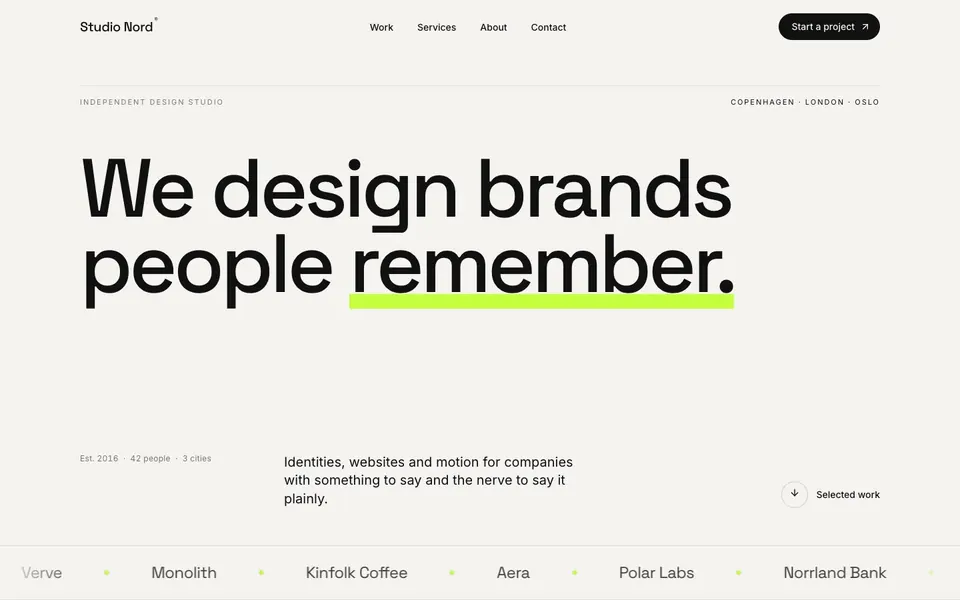 Studio Nord concept website, homepage