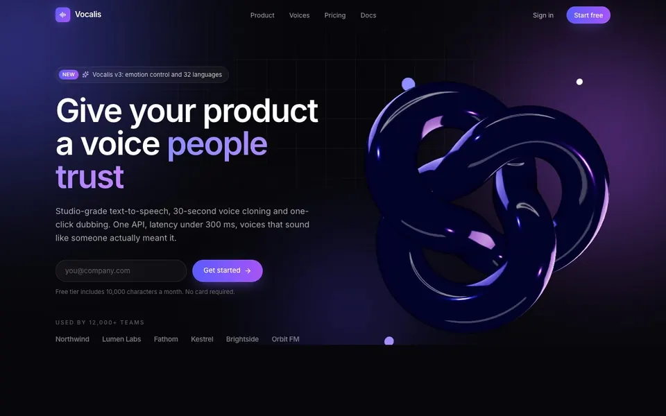 Vocalis concept website, homepage